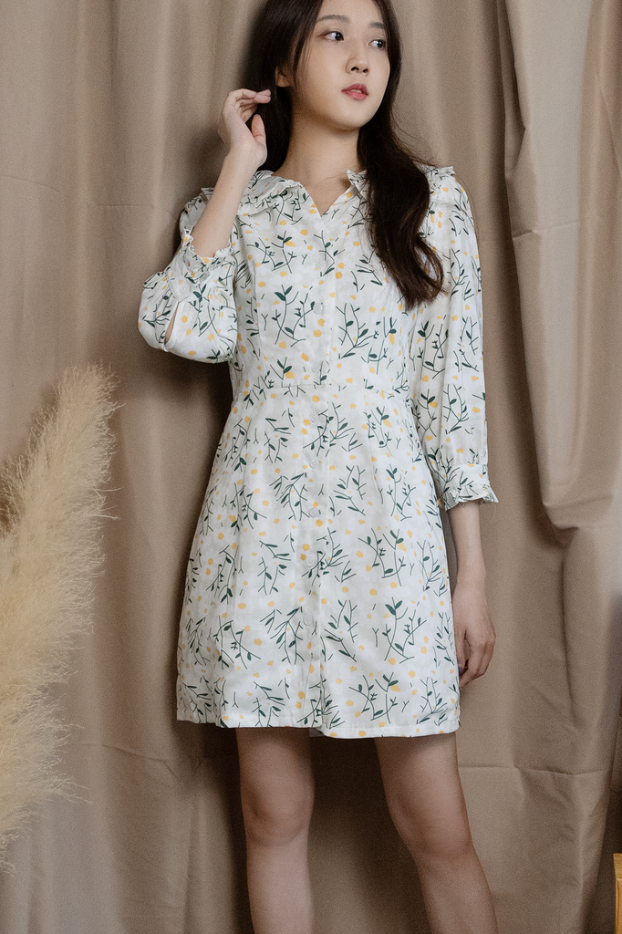 Floral Ruffled Button Dress