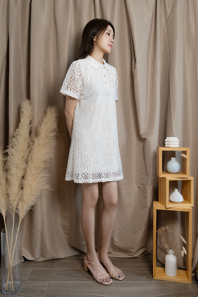Geometric Lace Polo Dress