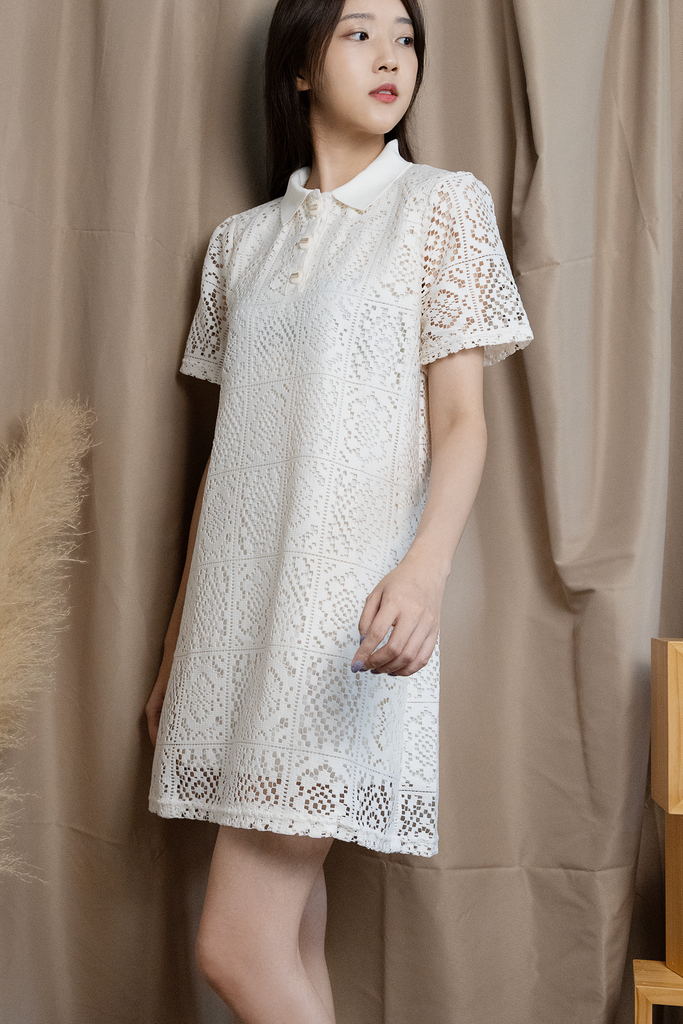 Geometric Lace Polo Dress