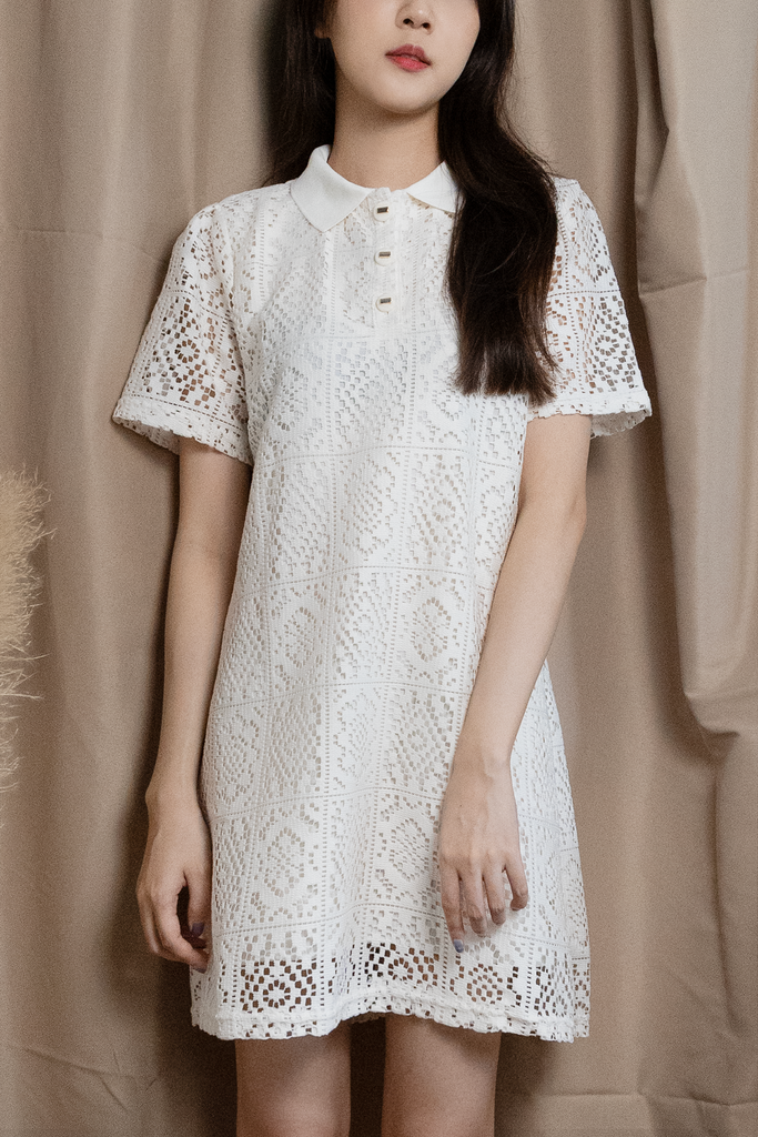 Geometric Lace Polo Dress