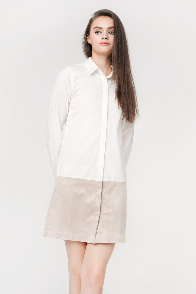 Suede Colourblock Shirtdress