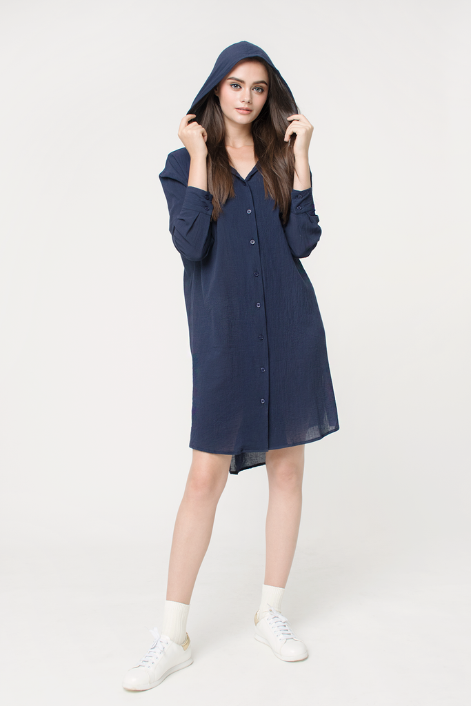 Crepe Hooded Shirtdress