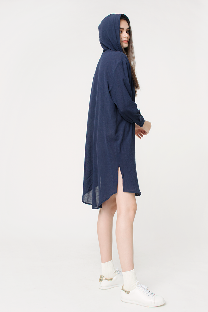 Crepe Hooded Shirtdress