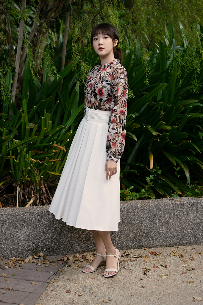 Pleated Midi Flare Skirt