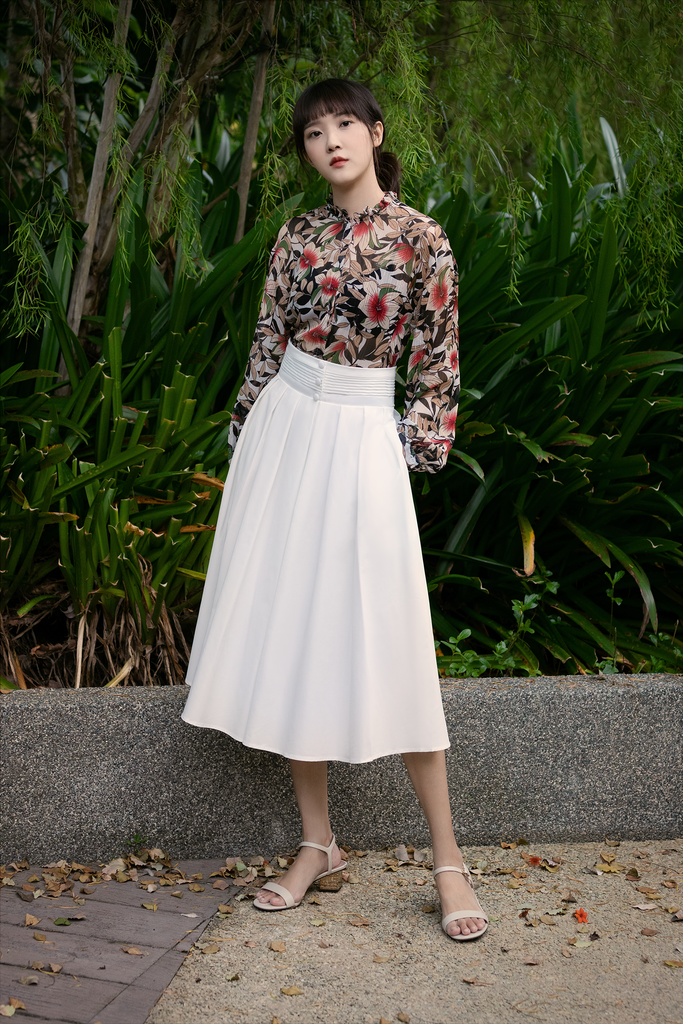 Pleated Midi Flare Skirt