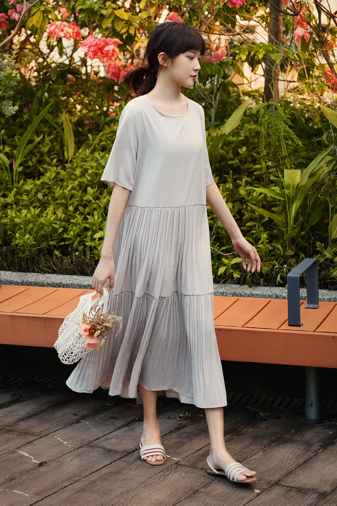 Pleated Tiered Midi Dress