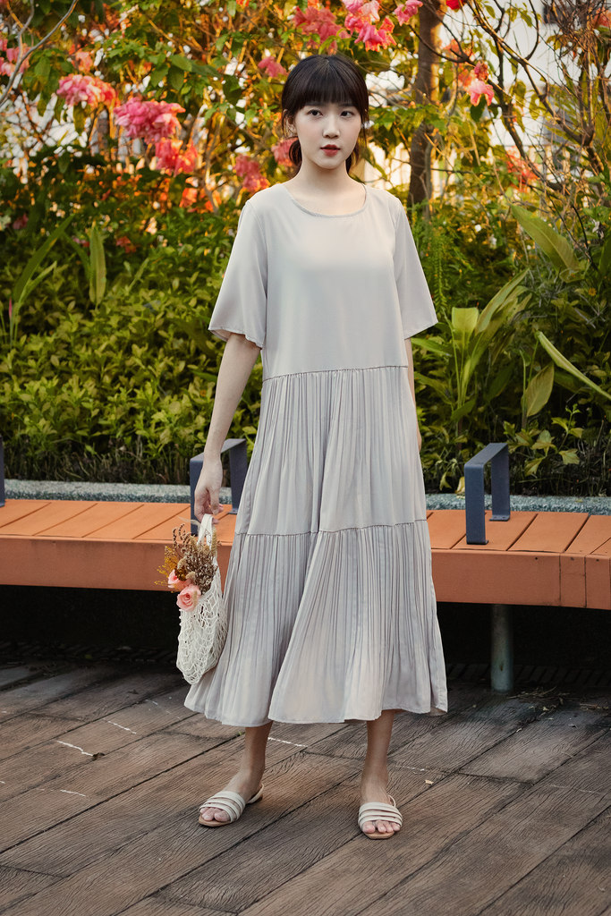 Pleated Tiered Midi Dress