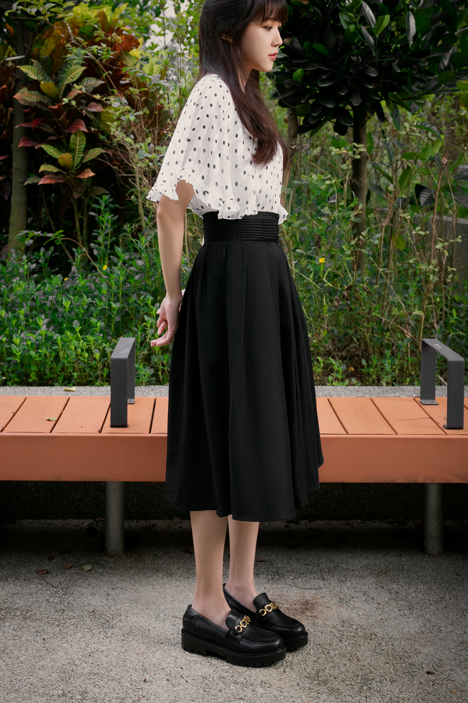 Pleated Midi Flare Skirt