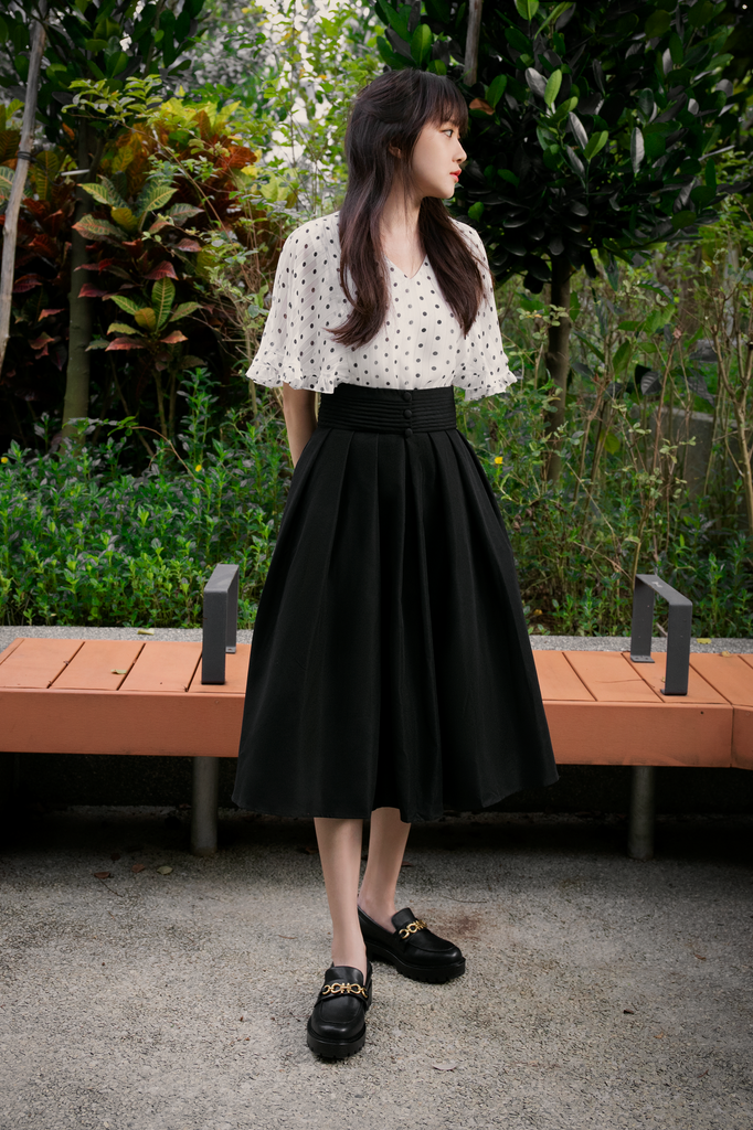 Pleated Midi Flare Skirt