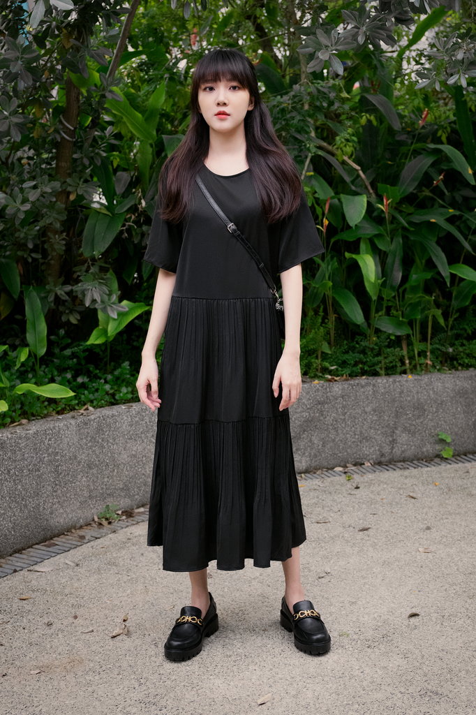 Pleated Tiered Midi Dress