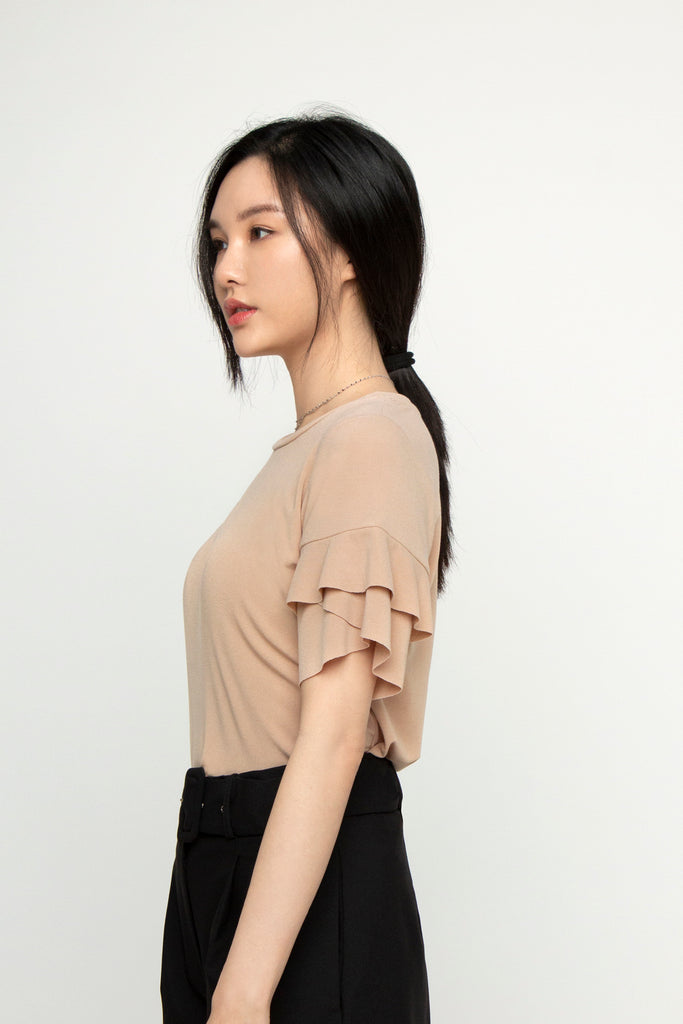Ruffled Sleeve Knit Top