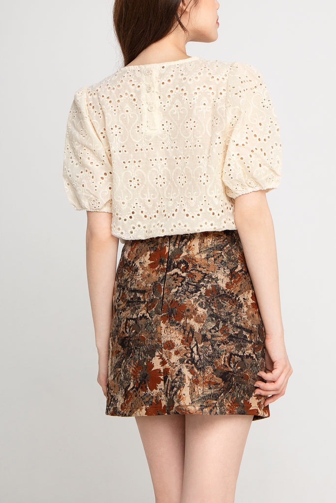 Eyelet Pouf Sleeve Top