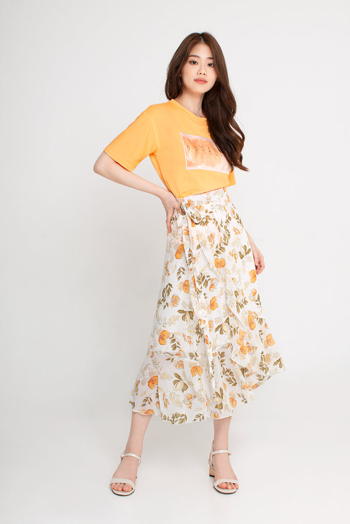 Floral Wrap Midi Skirt