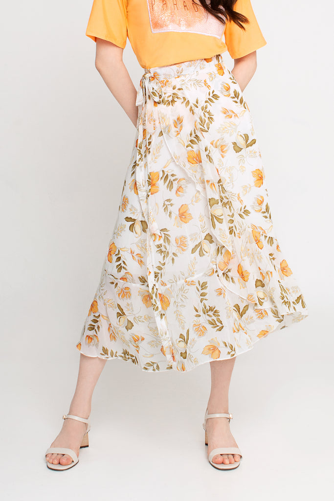 Floral Wrap Midi Skirt