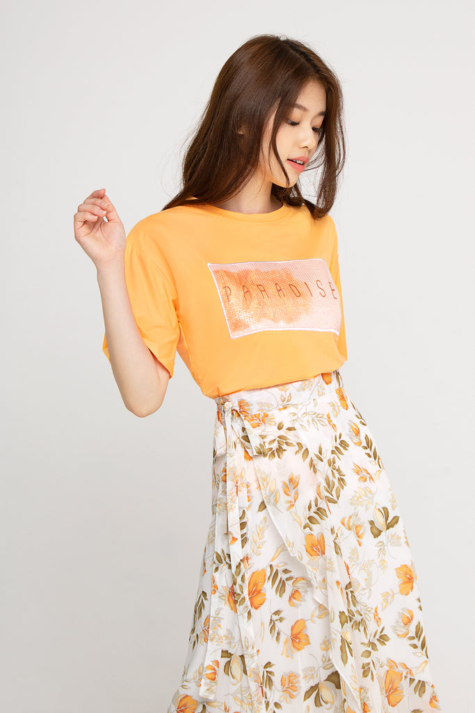 Floral Wrap Midi Skirt