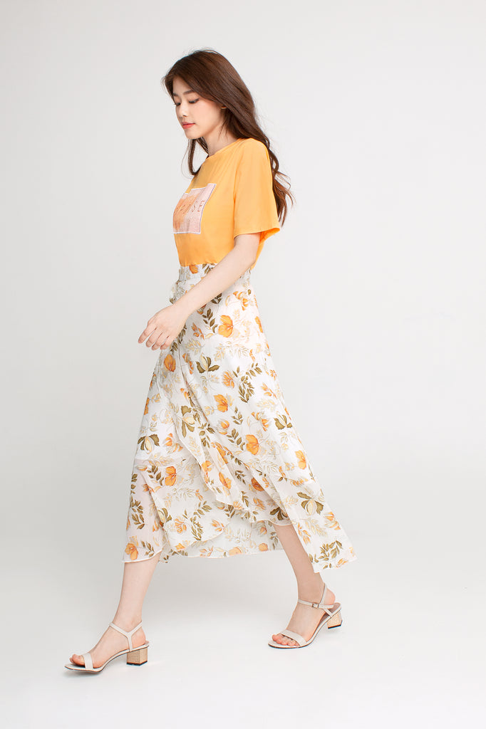 Floral Wrap Midi Skirt