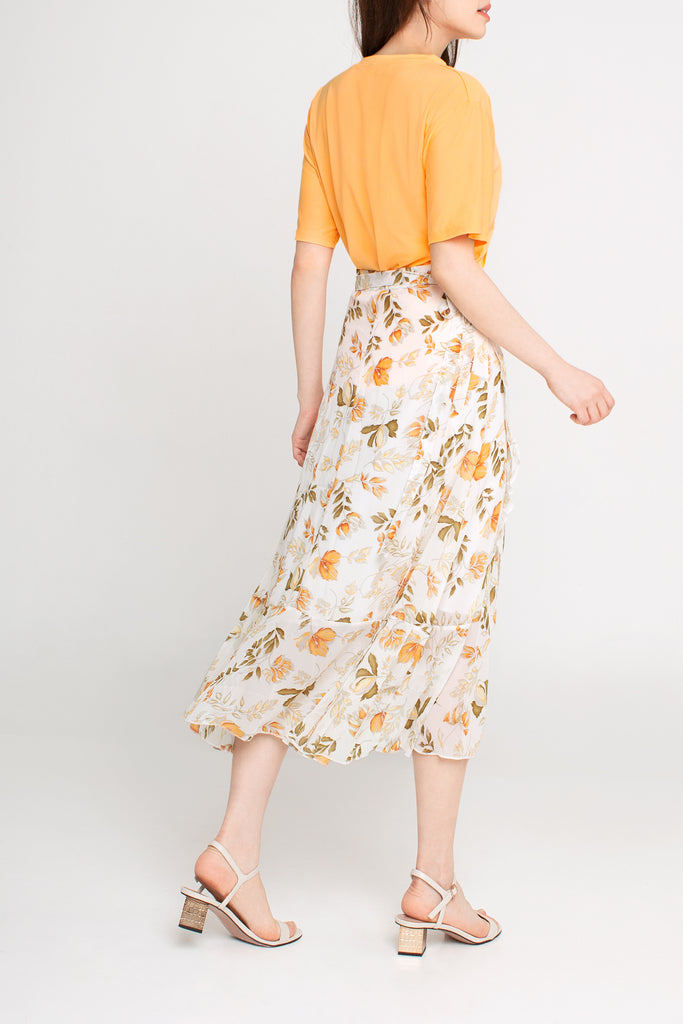 Floral Wrap Midi Skirt