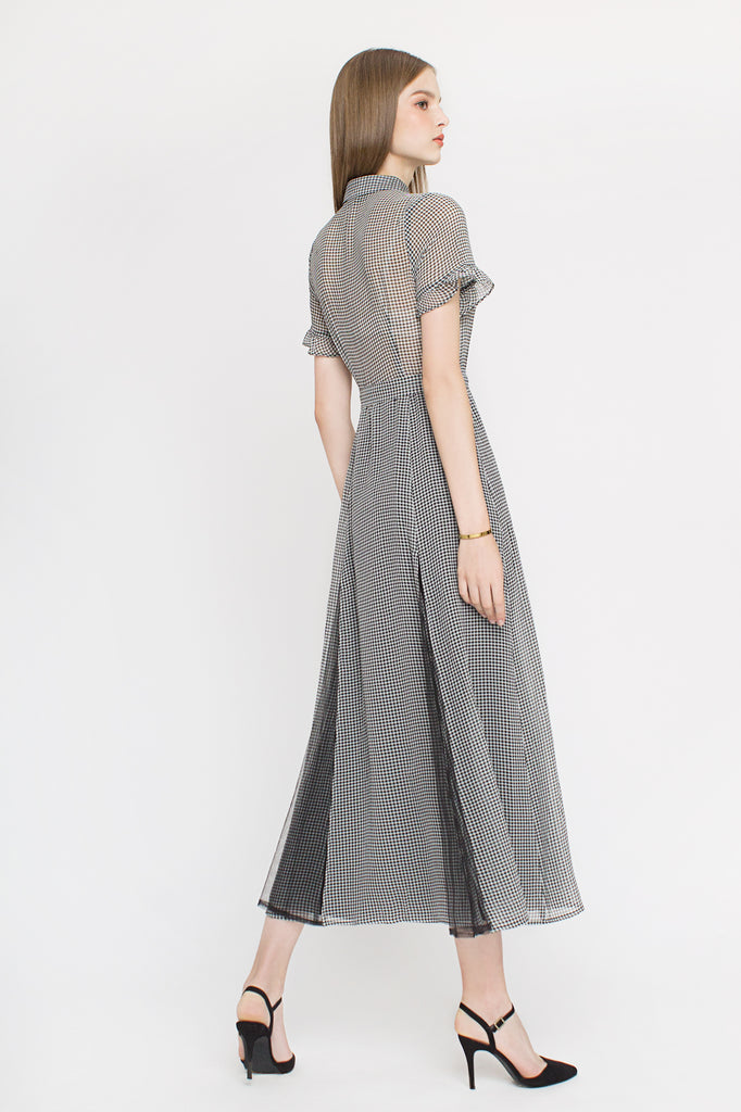Gingham Mesh-insert Maxi Dress