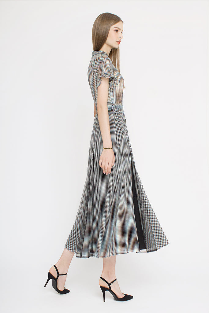 Gingham Mesh-insert Maxi Dress