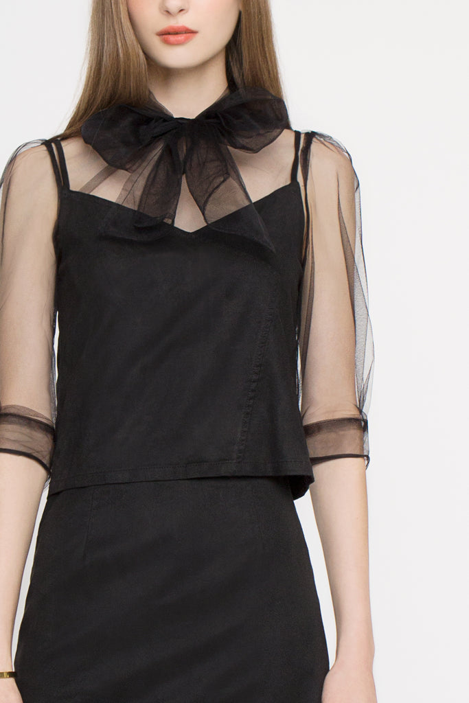 Mesh Ribbon Blouse