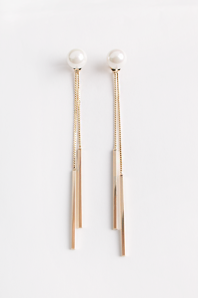 Pearl Gold Bar Earrings
