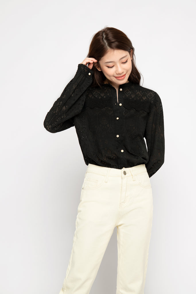 Eyelet Lace Trim Blouse