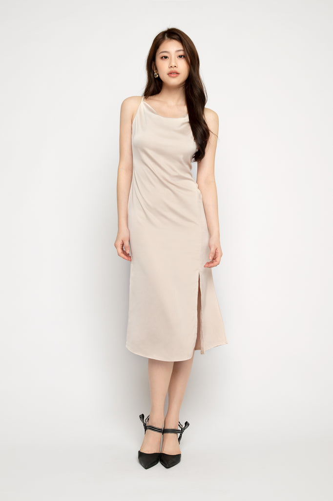 Satin Cowl Neck Dress