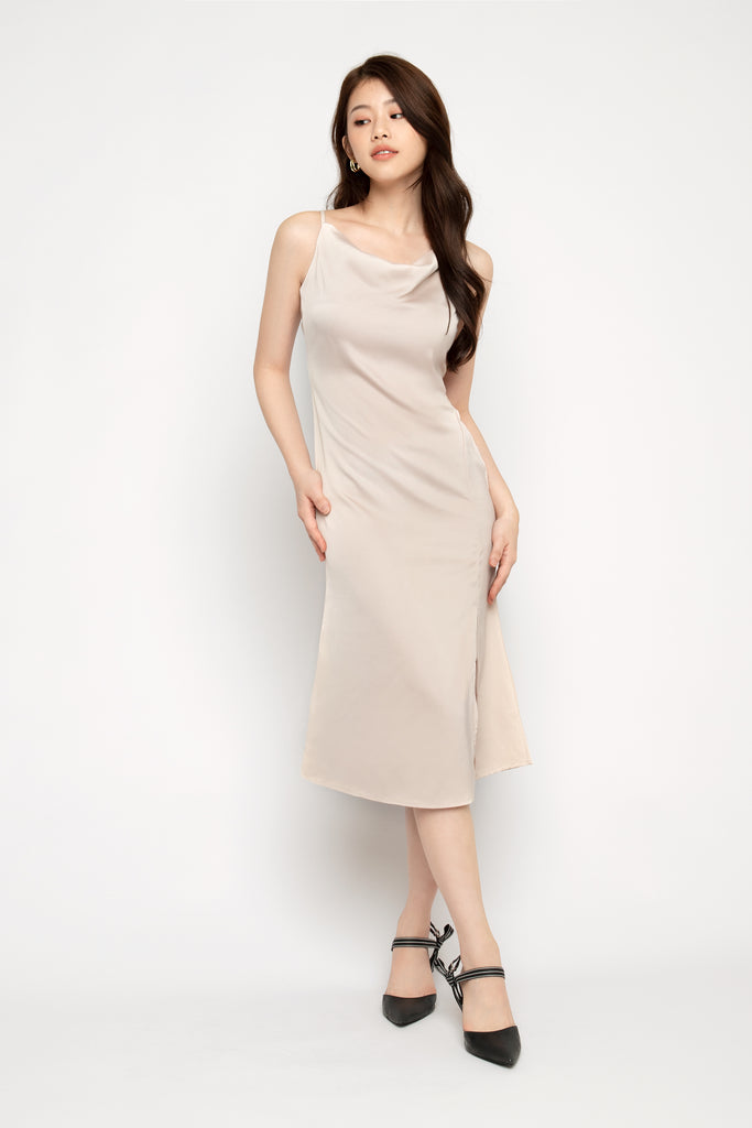 Satin Cowl Neck Dress