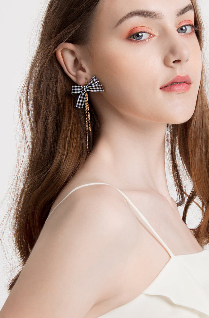 Checkered Ribbon Earrings