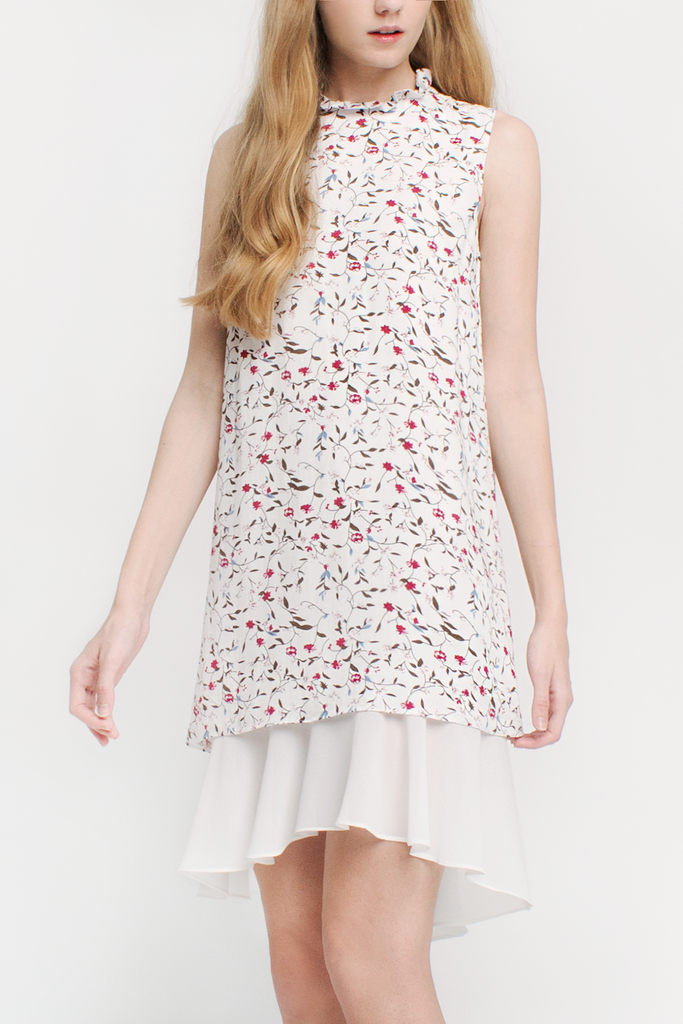 Floral Ruffled Collar Dress
