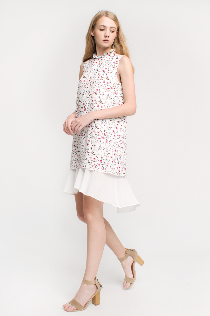 Floral Ruffled Collar Dress