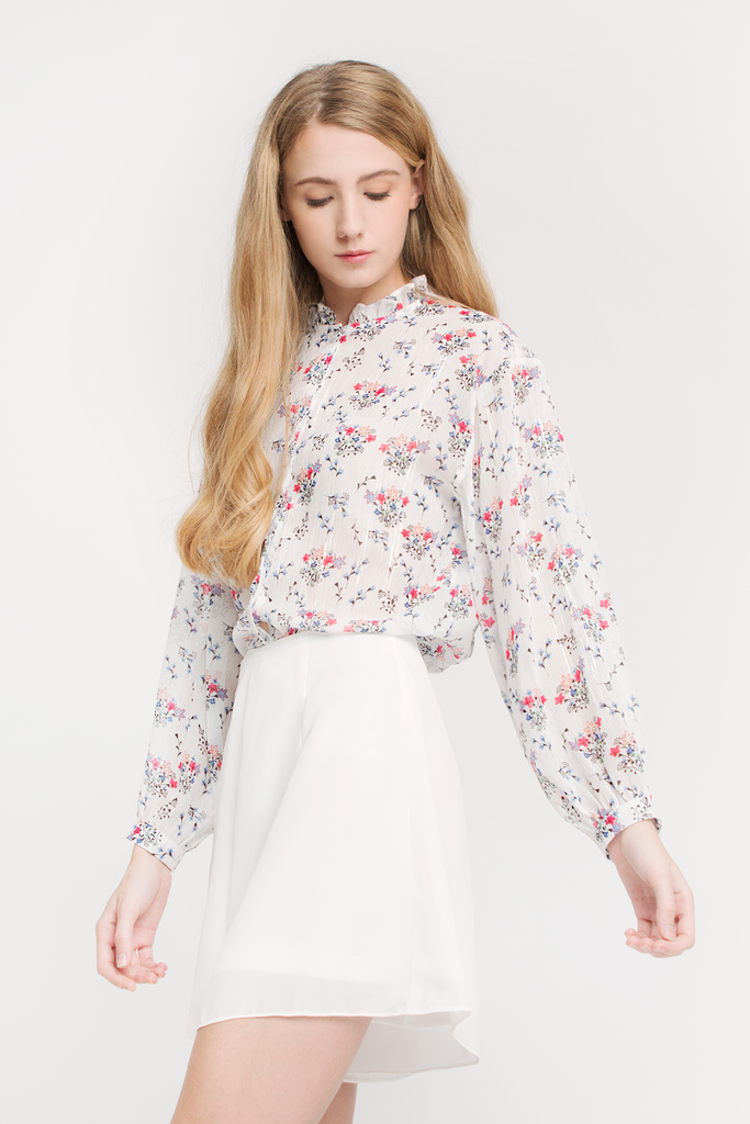 Floral Ruffled Collar Blouse