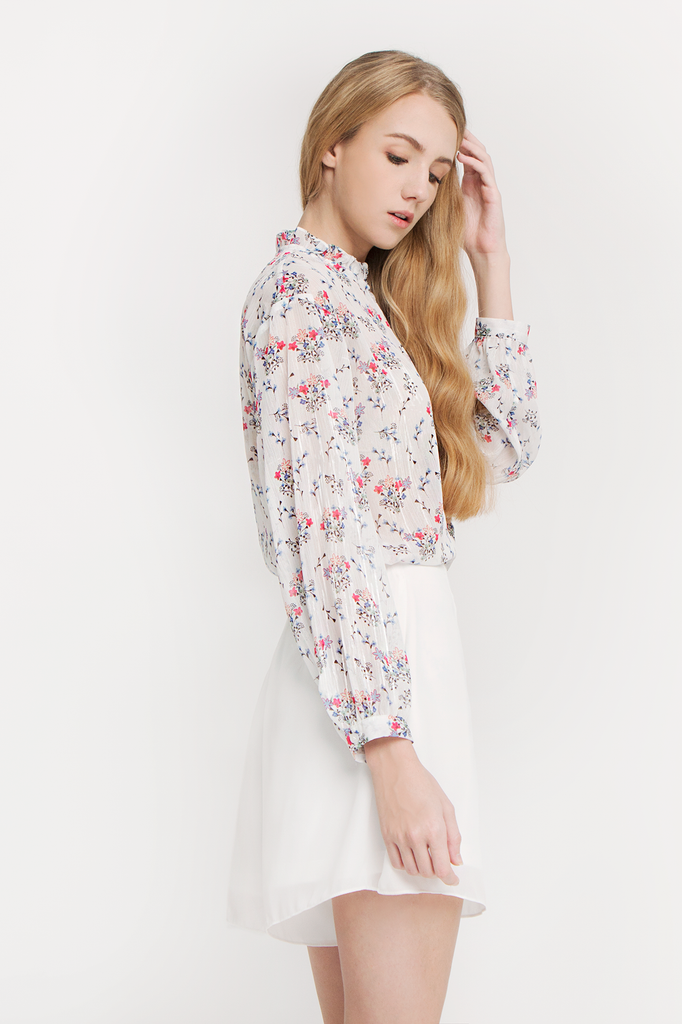 Floral Ruffled Collar Blouse