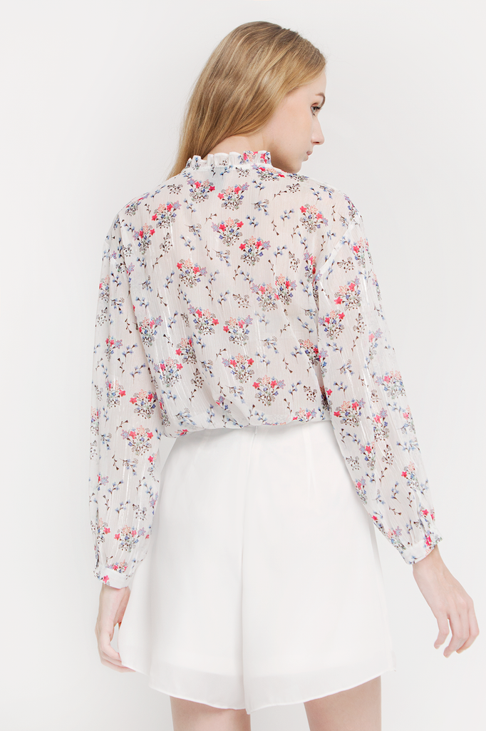 Floral Ruffled Collar Blouse