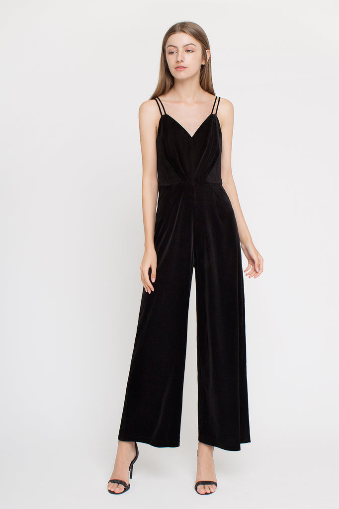 V-neck Velvet Jumpsuit