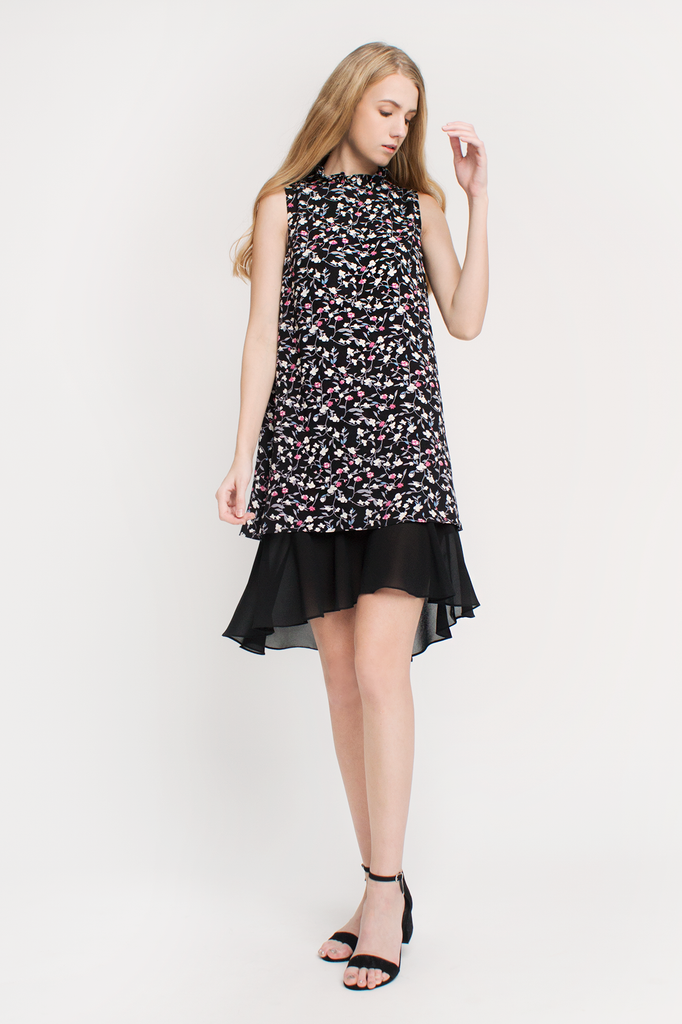 Floral Ruffled Collar Dress