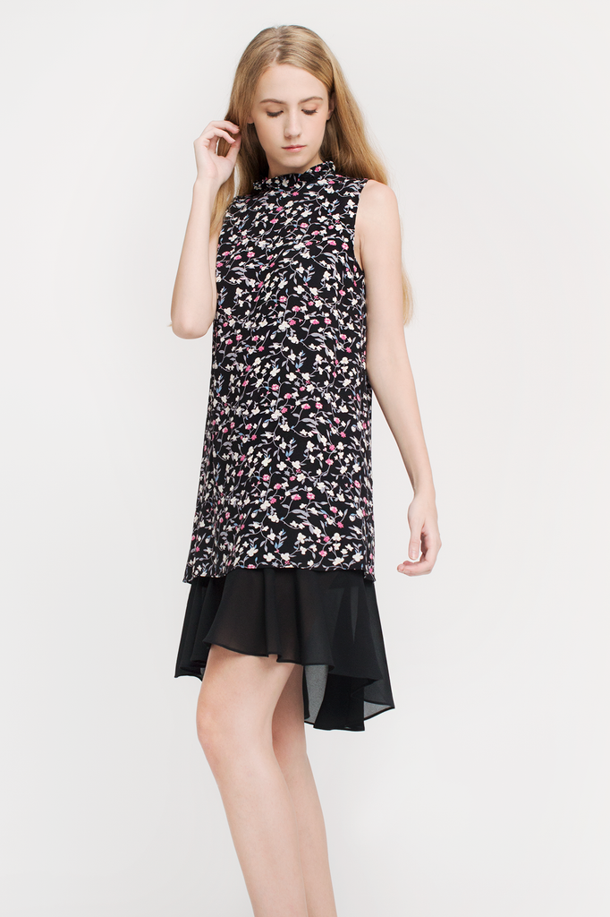 Floral Ruffled Collar Dress