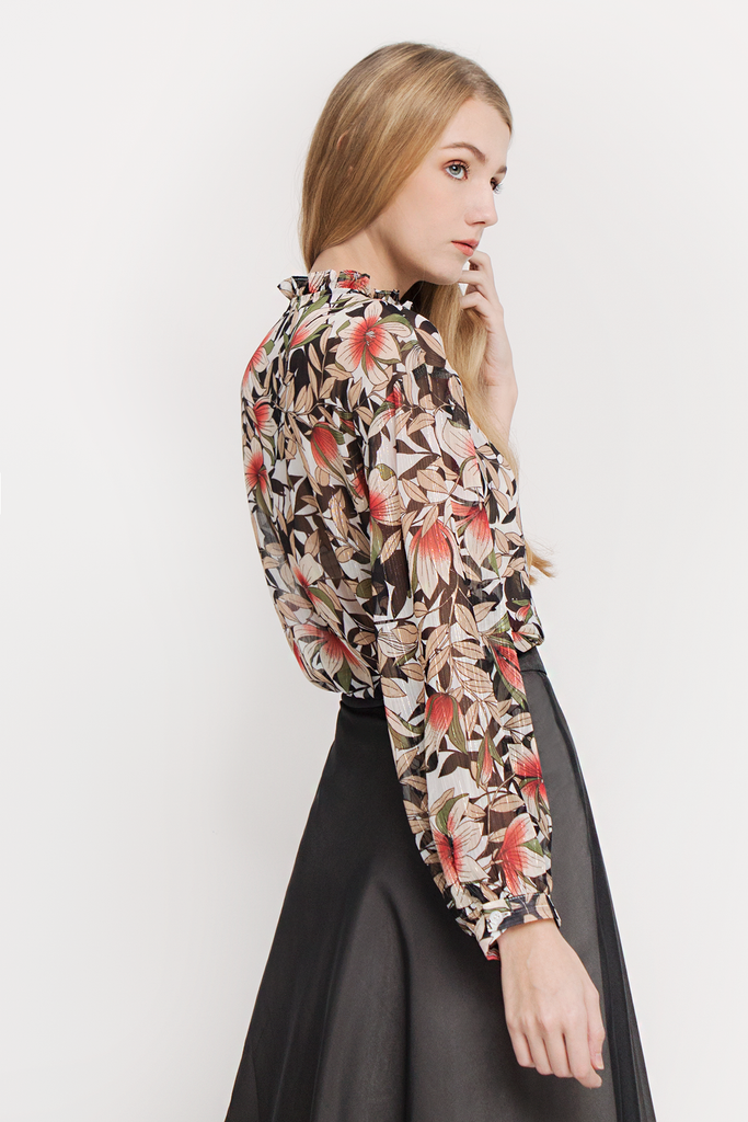 Floral Ruffled Collar Blouse