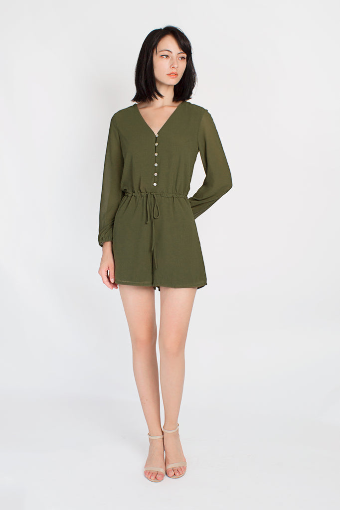 Button Drawstring Romper