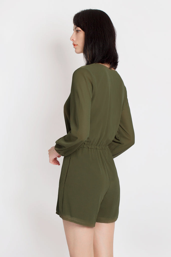 Button Drawstring Romper