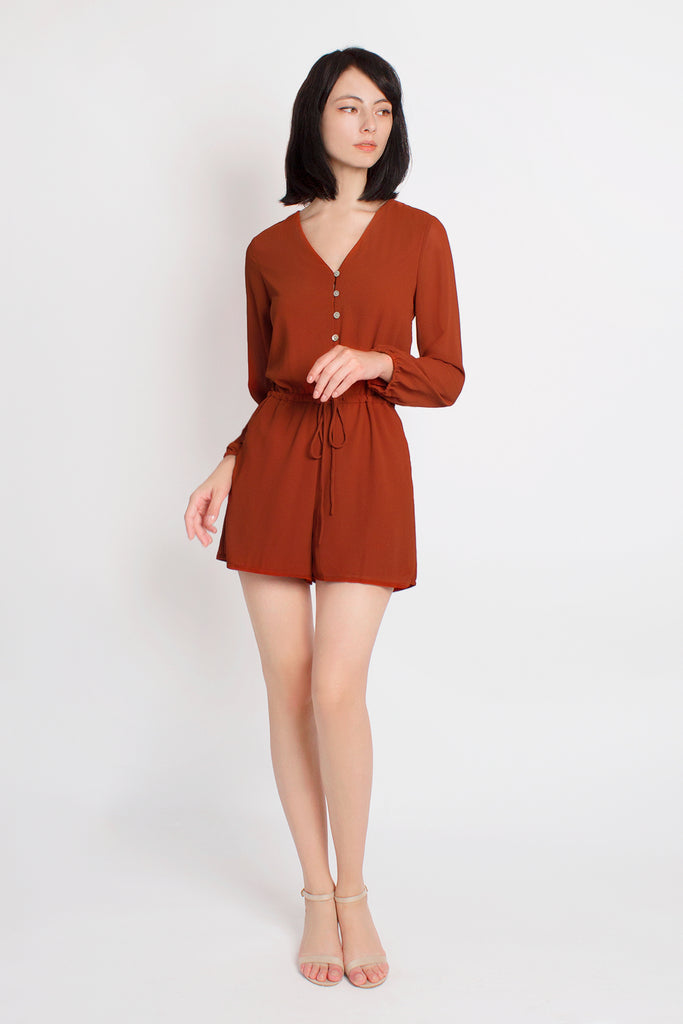 Button Drawstring Romper