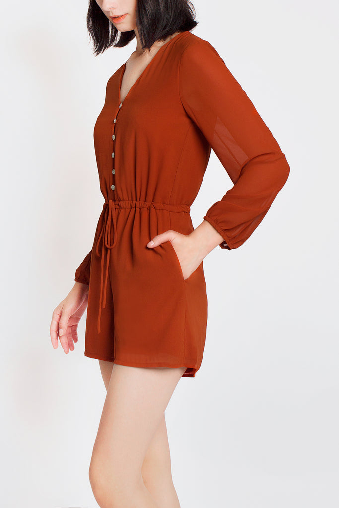 Button Drawstring Romper