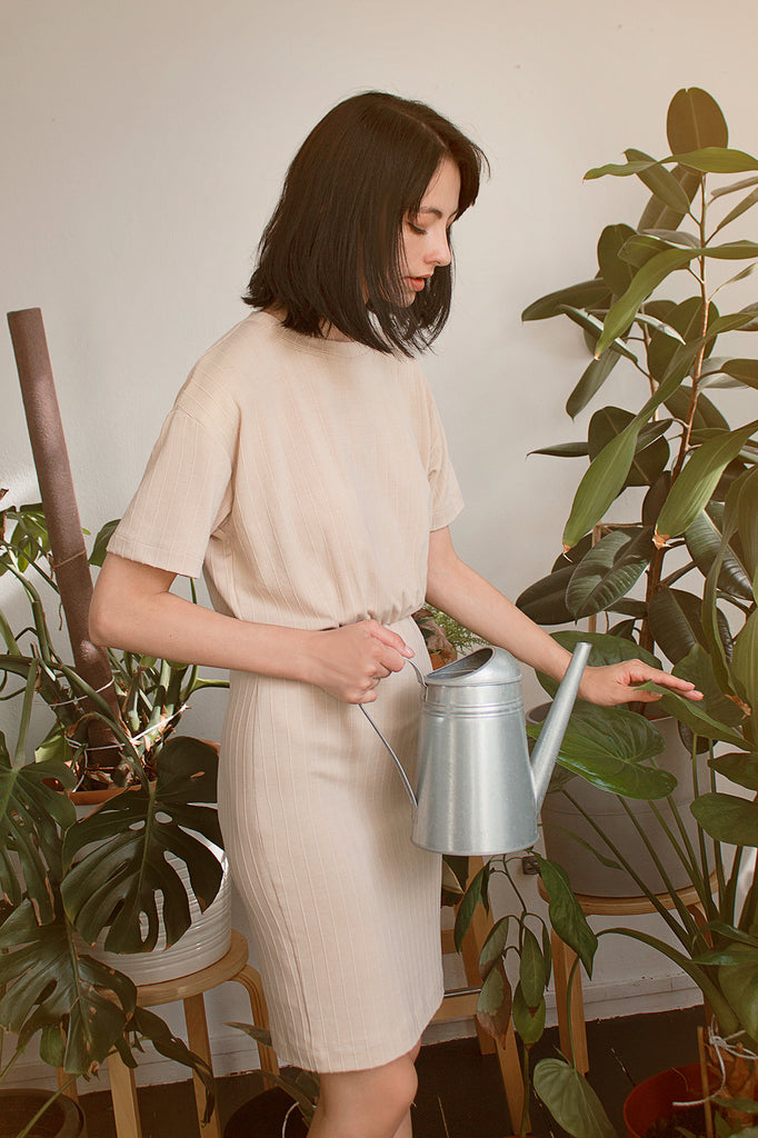 Ribbed Gathered Dress