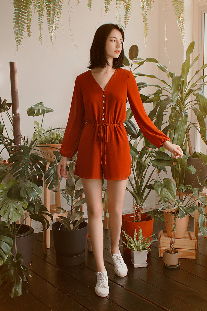 Button Drawstring Romper