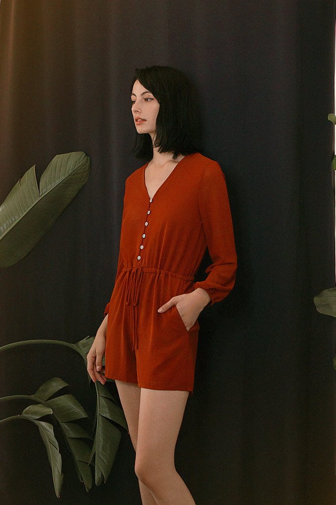 Button Drawstring Romper