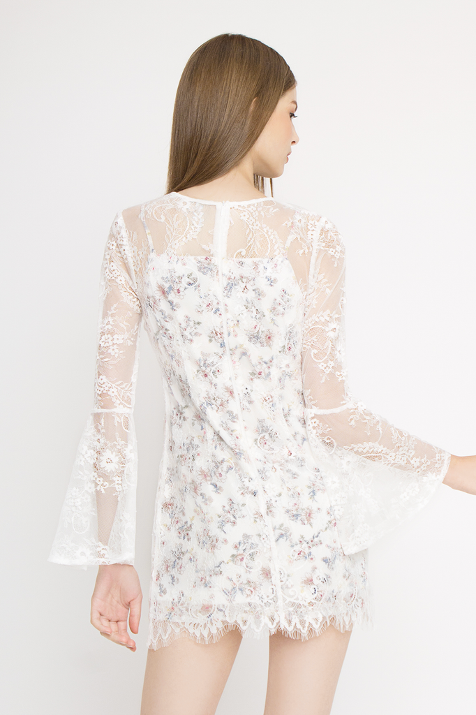 *Backorder* Lace Floral Bell Sleeves Dress