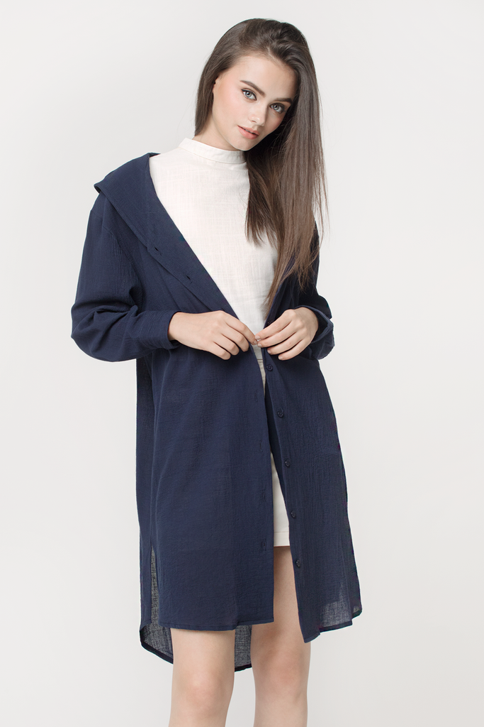 Crepe Hooded Shirtdress