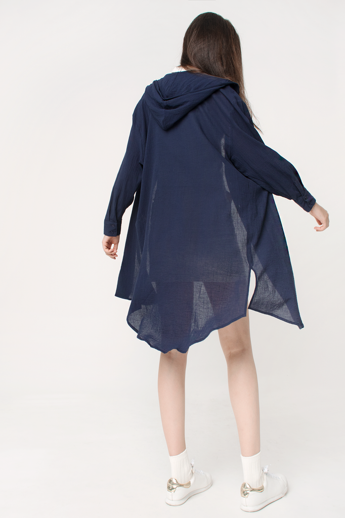 Crepe Hooded Shirtdress