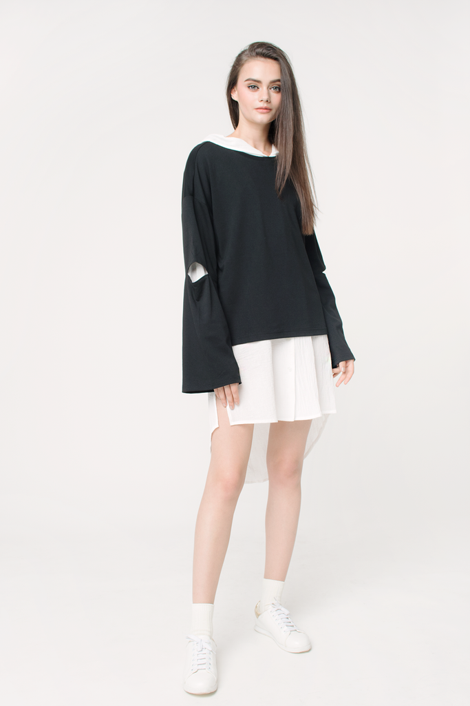 Crepe Hooded Shirtdress