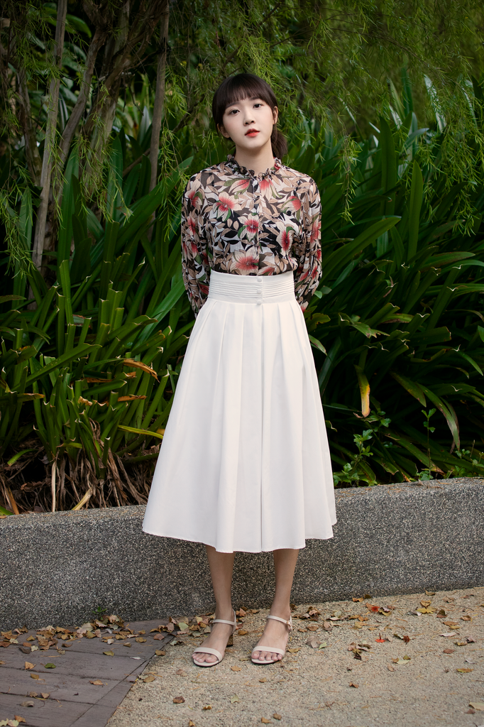 Pleated Midi Flare Skirt Half Phase